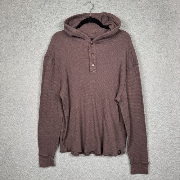 Lucky Brand Hoodie Mens XL Mauve Brown Waffle Knit Preppy Grunge Y2K Athletic - Picture 2 of 8